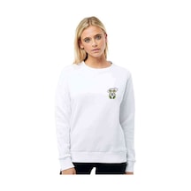 Gözlük Ve Kulaklık Köpek Göğüs Baskılı Beyaz Kadın Sweatshirt