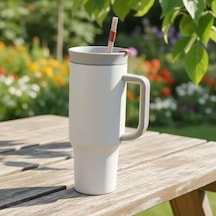 1200 Ml Pipetli Ve Kulplu Çelik Termos - Yeşil Ve Beyaz Renk Seçenekli Dev Boy Sıcak/soğuk Tutucu Seyahat Bardağı Beyaz Açık Beyaz