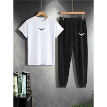 Alt Üst Eşofman Takım Kanat Baskılı Beyaz T-shirt Siyah Eşofman Oversize Bisiklet Yaka Beyaz Siyah Alt Üst Eşofman Takım Kanat Baskılı Beyaz T-shirt Siyah Eşofman Oversize Bisiklet Yaka Beyaz Siyah
