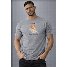 Herkesemoda Legend Never End Yazı Detaylı Basic T-shirt Gri