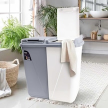 Violet 90 Litre Çift Gözlü Çamaşır Sepeti Gri-beyaz
