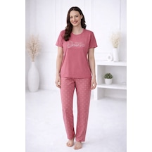 Pemilo Kadın 2004-22 Kısa Kol Likralı Bambu Pijama Takımı GÜL KURUSU