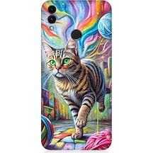 Huawei Honor 8c Uyumlu Renkli Yumaklar Ve Kedi Desenli Silikon Kılıf