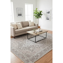 Stonart Klasik Eskitme Vintage Desenli Otantik Yıkanabilir Gri/kahverengi Halı Al 444 Gri - Kahverengi