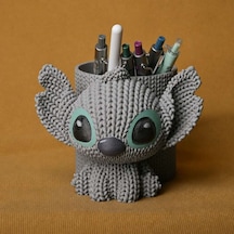 3d Baskı Knitted Kalemlik - Sevimli Karakterli Masaüstü Kalem Organizeri-gri Diğer