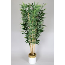 Metal Beyaz Gold Saksıda Yapay Bambu Ağacı Premium Iri Yapraklı 175 Cm
