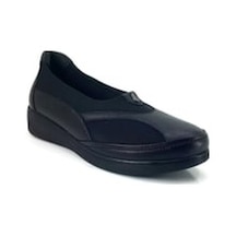 Palovit 051 Kadın Hakiki Deri Dolgu Taban Comfort Anne Ayakkabısı Siyah Krem