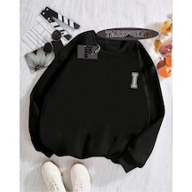 Biskilet Yaka Sweatshirt Beyaz I Harfi İsme Özel Tasarım Siyah