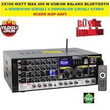 2x100 Watt Max 400 W Usb/uk Balans Bluetooth 4 Mikrofon Giriş 4 Hoparlör Çıkış Streo Mıxer Küp Anfi