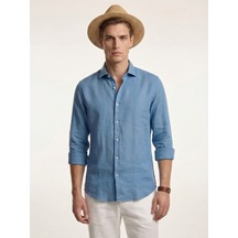 Xint Mavi %100 Keten Regular Fit Gömlek 700987 MAVİ