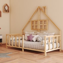 Liya İthal Ladin Ahşap Çatılı Montessori Çocuk Karyola 120*200 cm