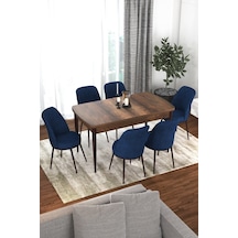 Canisa Concept Kor Serisi 70x114 Açılabilir Mutfak Masası Takımı Barok Desen Masa 6 Lacivert Sandalye Masa Barok Sandalyeler Lacivert