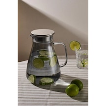 Morponi Borosilikat Cam Metal Kapaklı Lüks Sürahi 1900 Ml Füme