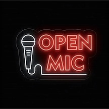 Open Mıc Yazılı Ve Şekilli Neon Tabela Kırmızı