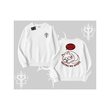 Tarzsokak Not Lazy Saving My Spirit Kedi Baskılı Biskilet Sweatshirt Beyaz