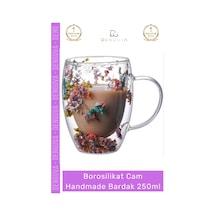 Borosilikatbardak Çift Camlı Kurutulmuş Çiçekli Borosilikat Isıya Dayanıklı Cam Handmade Kulplu Bar Çok Renkli