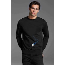 Anime Amoled Baskılı Siyah Erkek Örme Sweatshirt