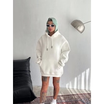 Kapşonlu Üç İplik Penye Basic Sweatshirt - Beyaz