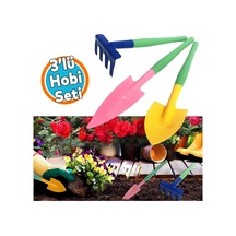 Küçük Hobi Set 3'lü Çapa Tırmık Metal Bahçe Tarla Çim Peyzaj Bitki Çiçek Ekme Toprak İşleme Küreği