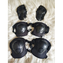 Çocuk Dizlik Dirsek El Koruyucu Set Güvenlik Aksesuarları Dizlik Dirseklik El Koruma 4-12 Yaş 29x19 - 19x35 / Siyah Siyah