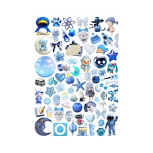 74 Adet Downtown Grunge Mavi Uzay Astronot Temalı Planlayıcı Sticker Seti - Etiket Seti Scrapbook Bullet Journal