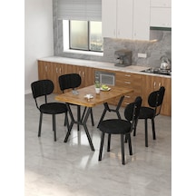 Azra 70x110cm Atlantik Mutfak Masası, Mutfak Masası Takımı, Yemek Masası, 4 Siyah Sandalye Siyah