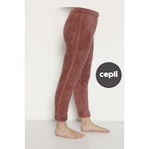 Cepli Lüx Pofuduk Polar Kışlık Pijama Altı Pofcepli Gül Tomurcuğu Gülkurusu