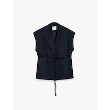 Koton Cepli Kemer Detaylı Çizgili Uzun Blazer Yelek Lacivert Çizgili 6sak20113ew 7s2