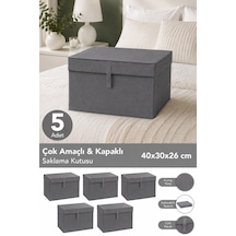 5'li Mini Boy Hurç - Çok Amaçlı Organizer Kapaklı Saklama Kutusu 40x30x26cm Antrasit