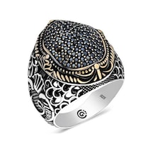 Gümüş Siyah Zirkon Taşlı Oval Erkek Yüzük (546038467)