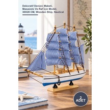 2 Adet Ahşap Gemi Dekoratif Denizci Maketi, Masaüstü Ve Raf İçin Model, 30x28 Cm, Wooden Ship, Nautical