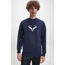 Vamos Rafa Baskılı Indigo Mavi Lacivert Erkek Örme Sweatshirt