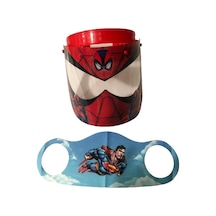 Gürbey Spiderman Baskılı Çocuk Siperlik + Superman Desenli Çocuk Maske