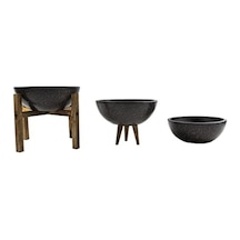 Siyah Granit Efektli Toprak Saksı Üçlü Set - 20 Cm Çap