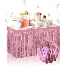 Kendinden Yapışkanlı Rose Gold Metalize Püsküllü Masa Eteği 75 X 275 Cm Parti Süslemesi Altın Ve Çok Renkli