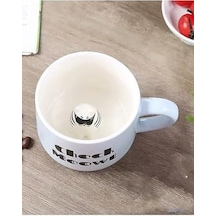 3d Kedi Figürlü Porselen Kupa Eğlenceli Yazılı Ve Sürprizli Tasarım, 350 Ml,mavi Açık Ahşap