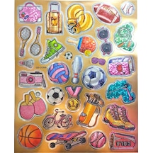 Metalik Sticker Stiker Defter Planlayıcı Etiket Qs009 -25x20 Cm- Spor Top Raket