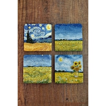 Doğal Taş Bardak Altlığı - Van Gogh Aı Eserleri Baskılı 10x10cm Yapay Zeka Stone Coasters 484 Çok Renkli