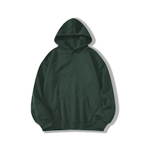 Barlashive Erkek 3 İplik Pamuklu Kapüşonlu Kanguru Cepli Sweatshirt Hoodie - Koyu Yeşil Çok Renkli