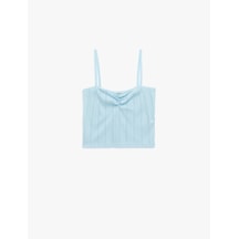 Koton Pamuklu İp Askılı Büzgülü Dokulu Slim Fit Crop Atlet Mavi 5sak10669ek Mavi