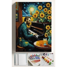 Sayılarla Boyama Tuval Seti Fırça Boya Dahil Çıtalı 40x50 Cm - Vincent Van Gogh Piano