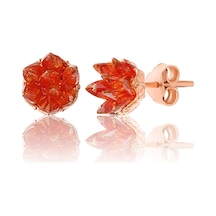 Zanaatsilver 925 Ayar Gümüş Orange Taşlı Rose Kaplama Lotus Çiçeği Küpe