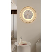 MetaQuartz Aksesuar (Büyük Boy-55*55 cm)Gold Deluxe Ledli Pilli - Beyaz Göbek - Modern Dekoratif Saat