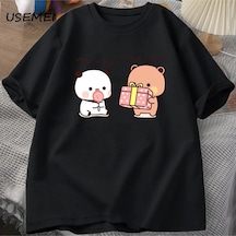 Mutlu Doğum Günü Panda Ayı T-shirt Erkekler Bubu Ve Dudu Aşk Grafik T Shirt Harajuku Pamuk Kı Siyah