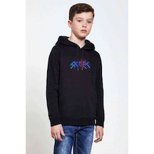 Tshirthane Skrillex Logo Baskılı Unisex Çocuk Kapüşonlu Siyah Sweatshirt