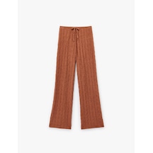 Koton Beli Bağcıklı Dokulu Uzun Bol Paça Pantolon Kahverengi 6wak40058ek Kahve
