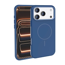 Apple, Uyumlu iPhone 17 Pro Kılıf M-safe Şarj Özellikli Metal Kamera Çerçeveli Zore Edi Silikon Kapak Lacivert