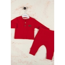 Babydonat Çizgili Kumaş Pamuk Unisex Takım 2'li Kırmızı