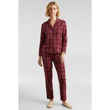 Benerly Kadın Ekose Gömlek Yaka Standart Kol Regular Kalıp Pijama Takımı bordo