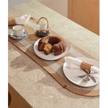 Cesta Amerikan Servis El Yapımı Pamuklu Natural Gri Jüt Örme Dekoratif Runner 37x136cm 9027 Natural Gri